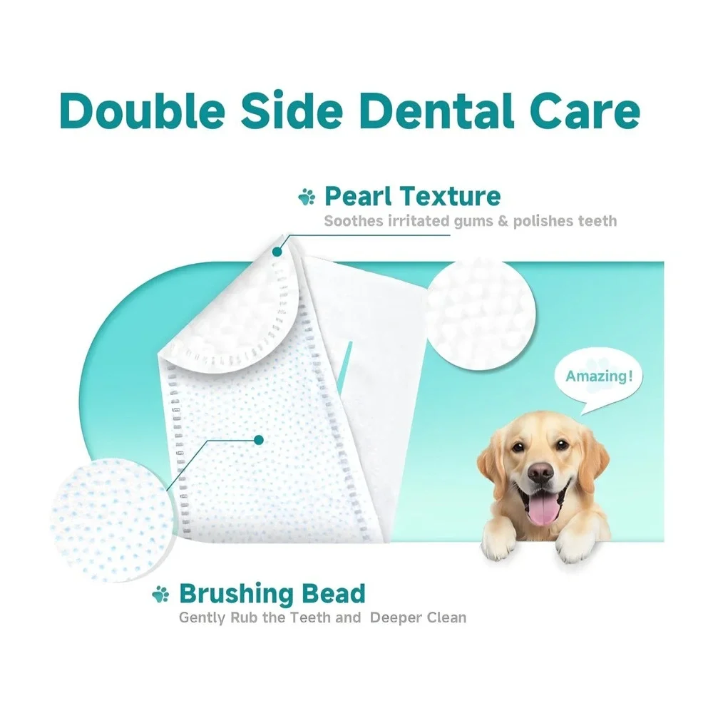 Pet Dental Finger Wipes for Dogs & Cats 50ct Plaque Tartar Breath Care